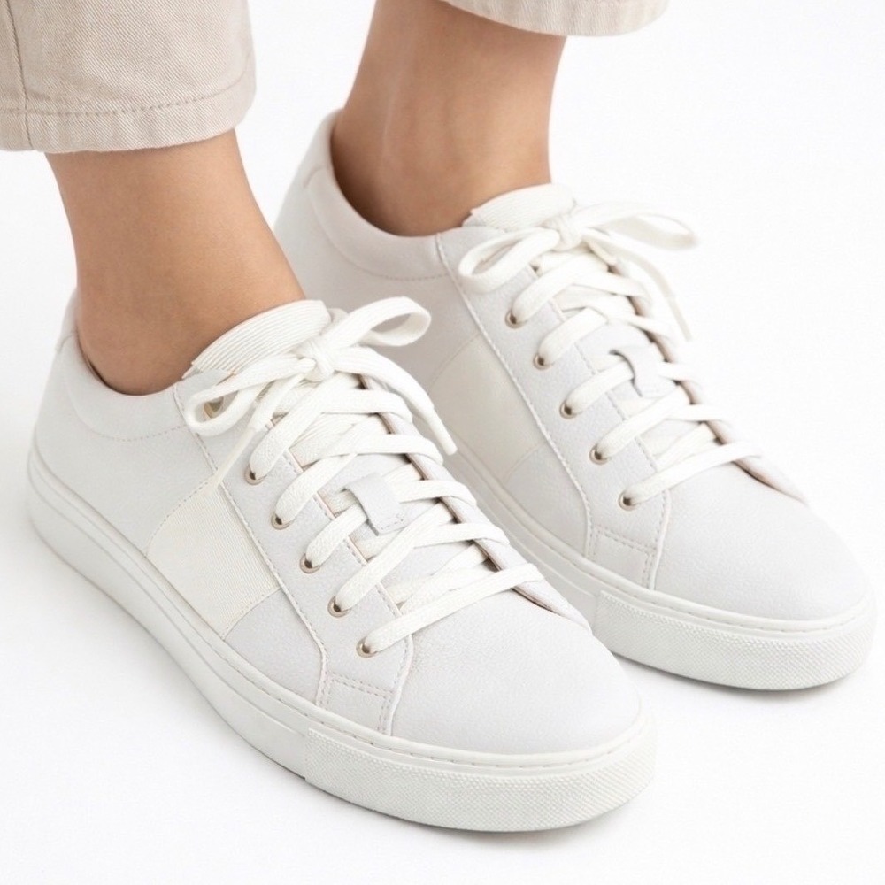 Club Monaco Jowenna White Sz 9 Tumbled Calf Leather Low Top Sneakers Womens NEW